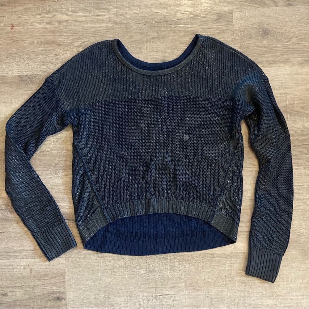 NWT AEO Blue Distressed Metallic Knit Sweater